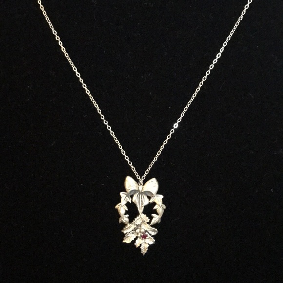 Vintage sterling bow leaf ruby necklace FM82 - Picture 3 of 7